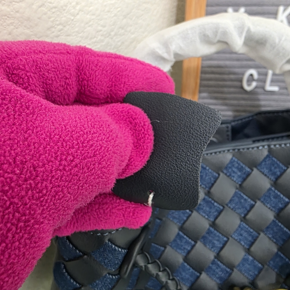 Elegant Navy and Denim Woven Handbag - Picture 5 of 5